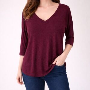 Express Burgundy V-Neck Long Sleeve Top